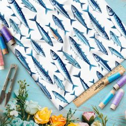 Ткань премиум Оксфорд 600D синие морские рыбы