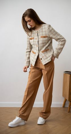 Брюки прямого кроя бежевые