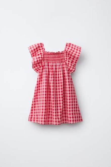 ZARA ПЛАТЬЕ В КЛЕТКУ И С СЕРДЕЧКАМИ, КРАСНЫЙ
