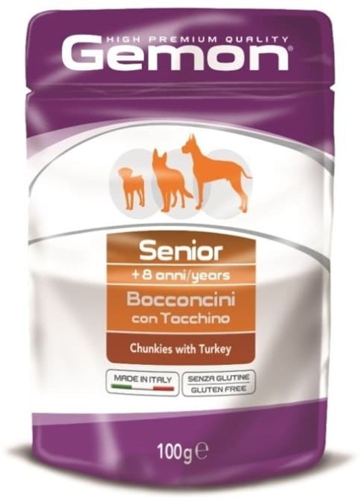Gemon Dog Pouch паучи для пожилых собак кусочки индейки 100г