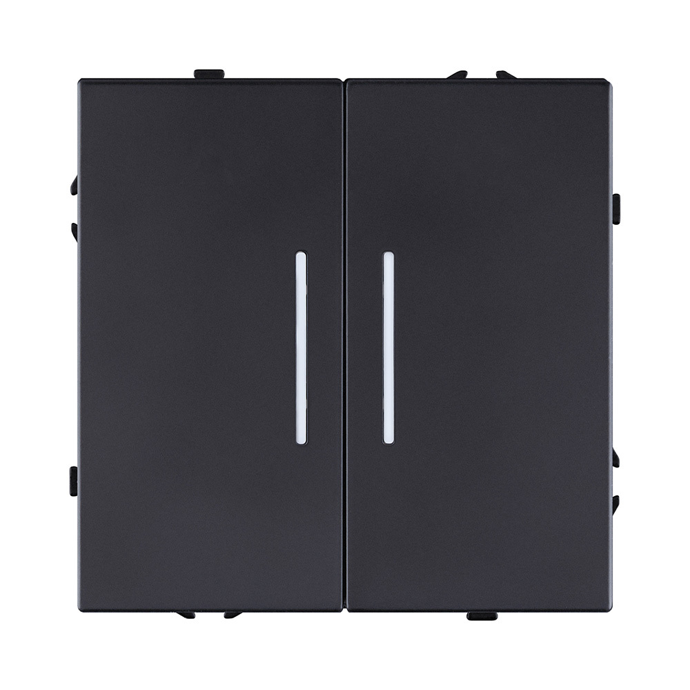 Выключатель 2-клавишный проходной 10А/250В с LED подсветкой, черный матовый Kollinger Eclipse EC-011BK