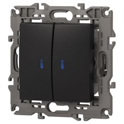 Выключатель ЭРА Elegance 14-1105-05 двойной с подсветкой 10АХ-250В IP20 антрацит | Эра Elegance