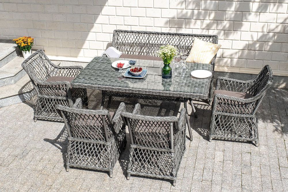 "Катания" обеденная группа плетеная на 6 персон, цвет графит