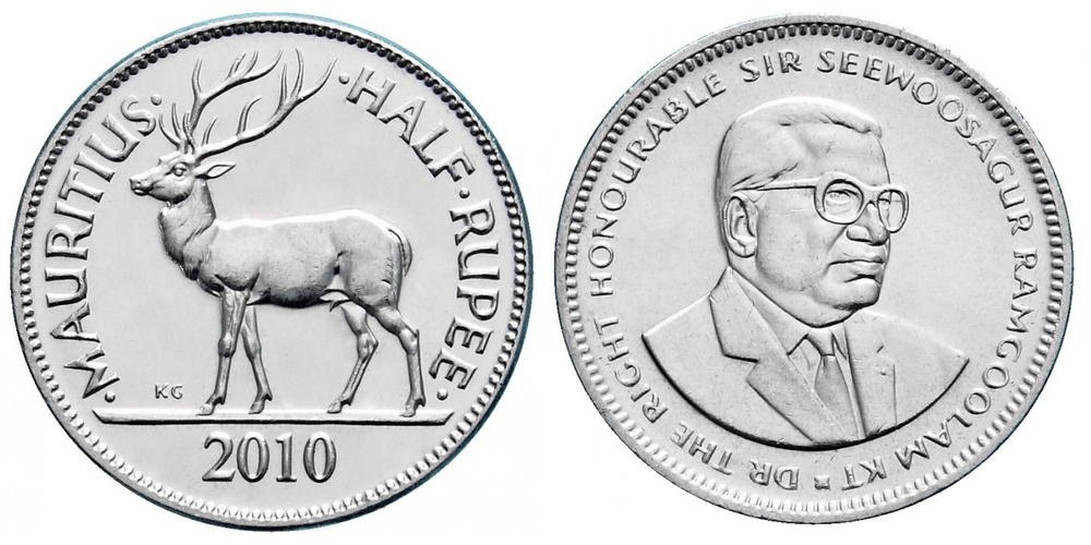 Маврикий 1/4 рупии, 1987 - 2022 Олень XF