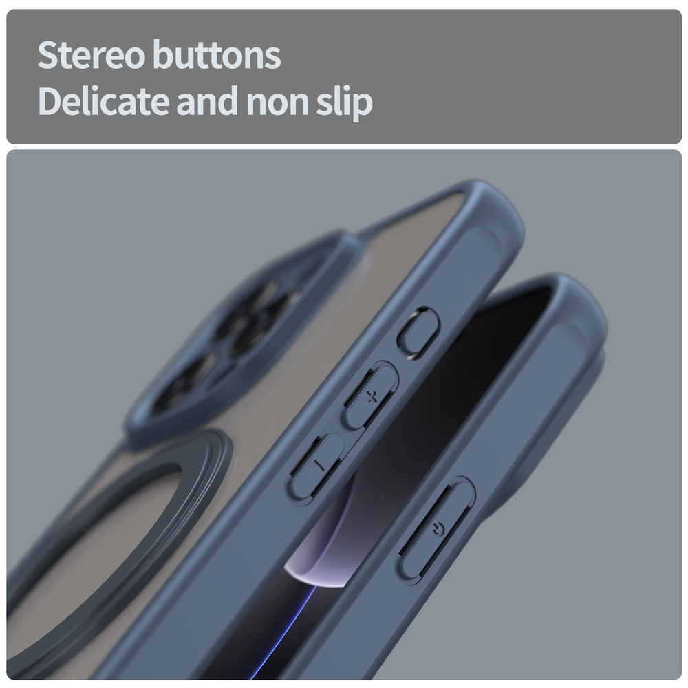 Матовый синий чехол с магнитным поворотным кольцом для iPhone 16 Pro, поддержка MagSafe