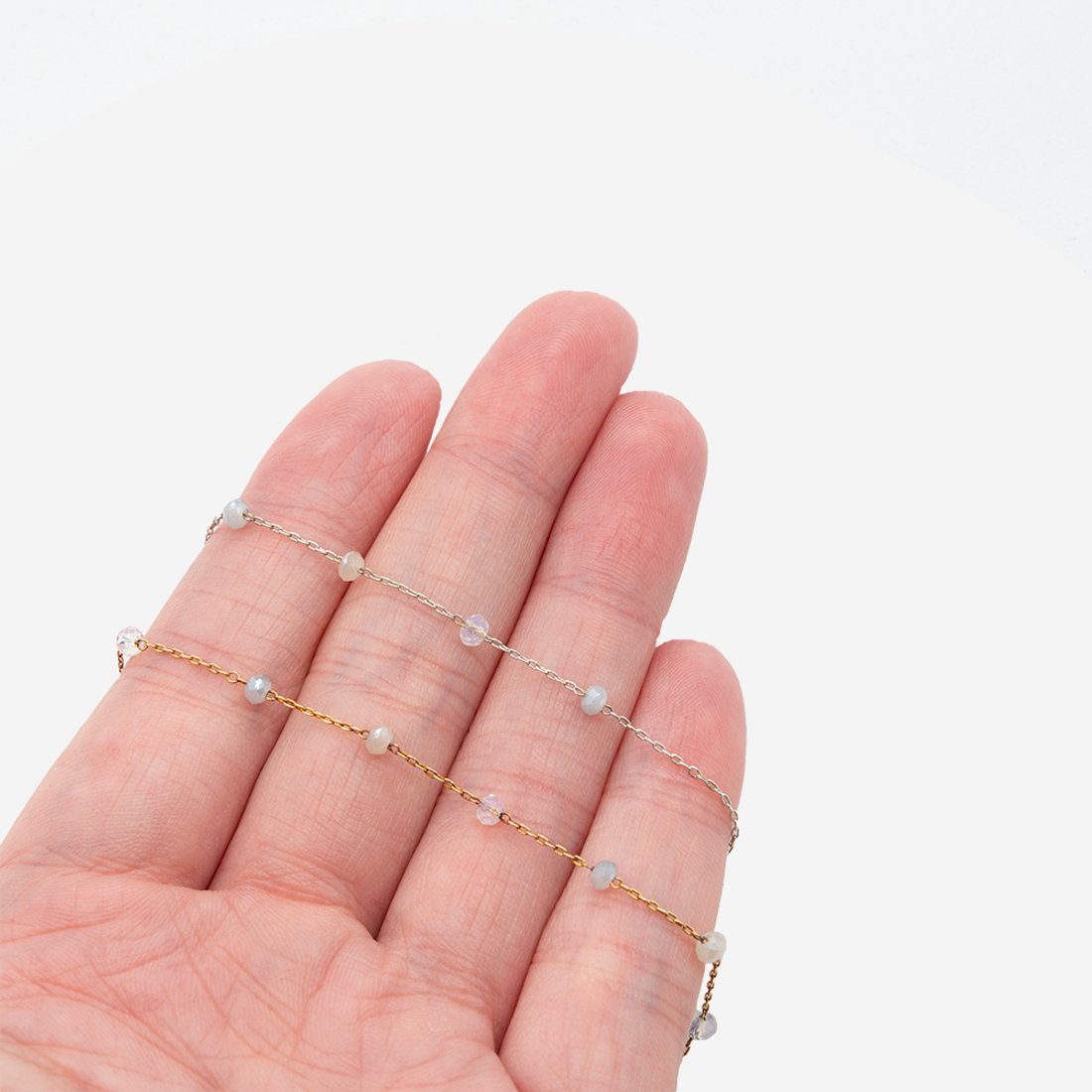 Цепь "Glance", 0,8мм, хрустальные бусины, позолота