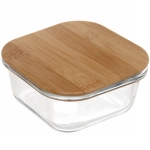 Контейнер стеклянный 600мл «Хай-Тек» квадратный с бамбуковой крышкой