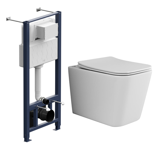 Комплект подвесной безободковый унитаз Ceramica Nova Cubic Rimless CN1806 36 x 53 x 37 см с сиденьем Soft Close + инсталляция Am.Pm ProI 012704