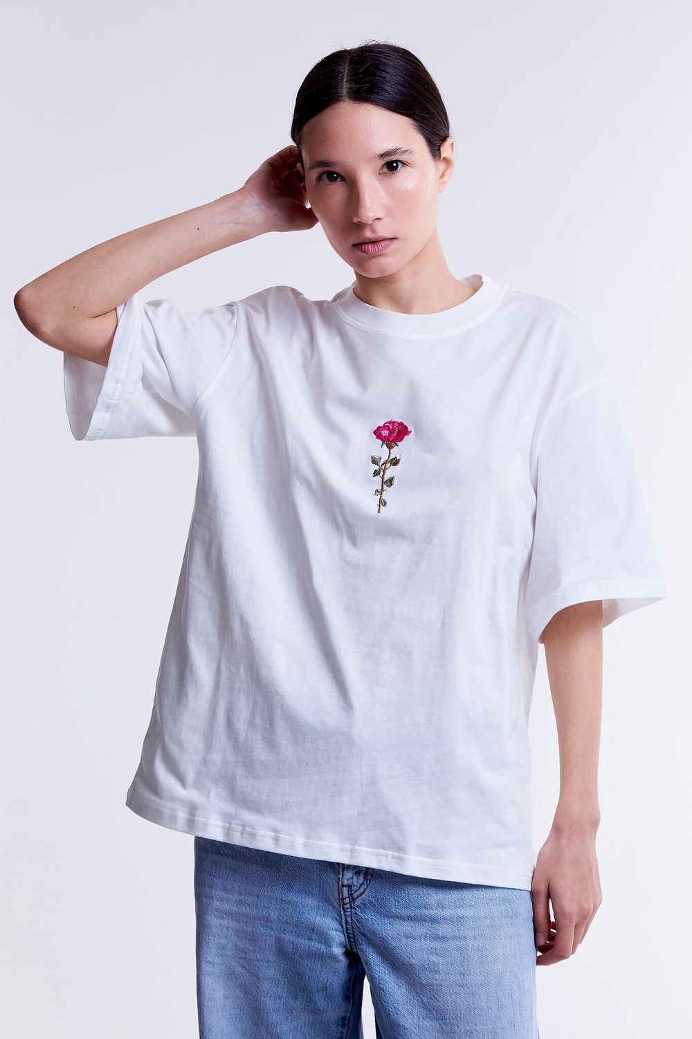 Футболка Гербарий Роза Экрю