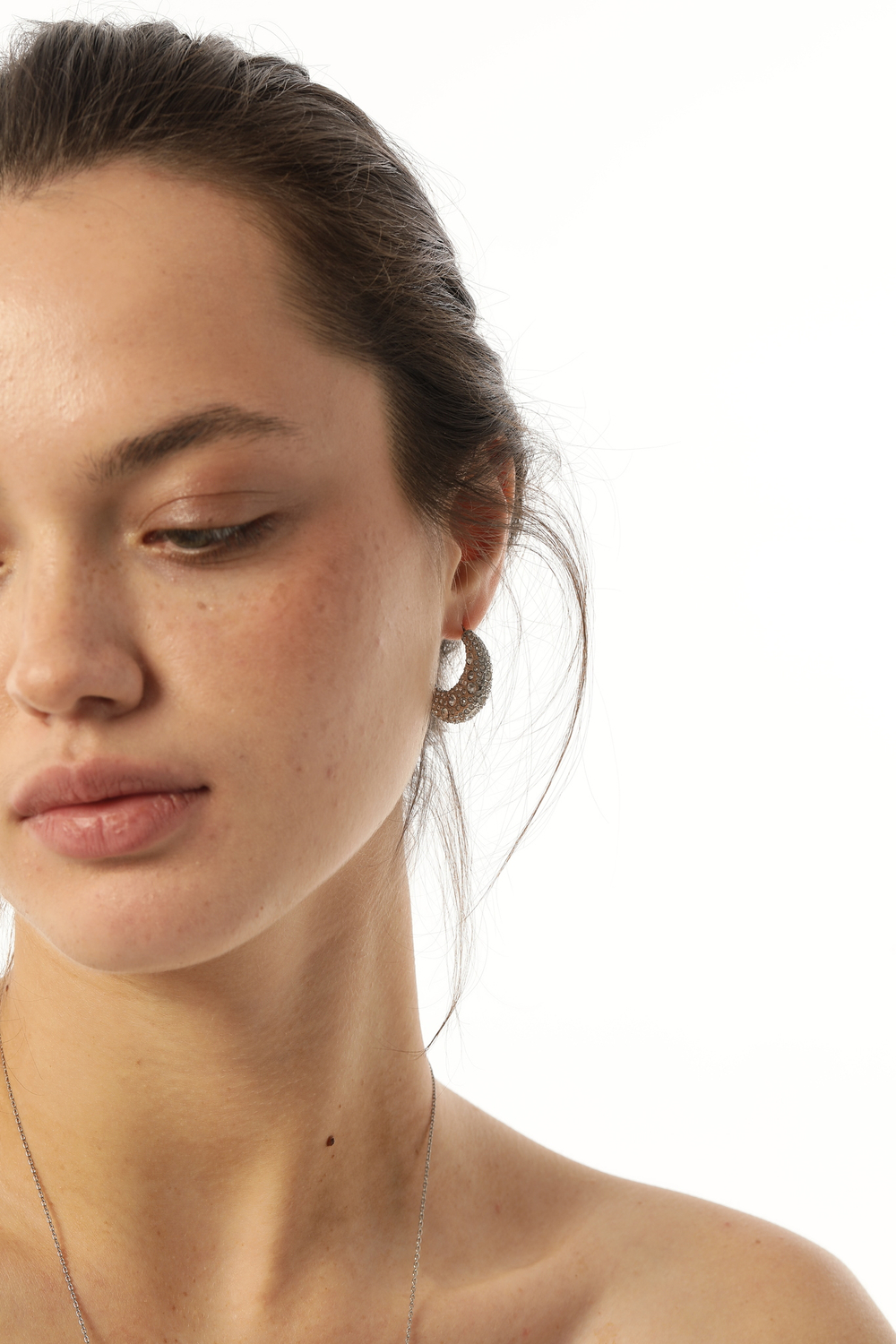 Серьги-полумесяц с цирконами, серебро