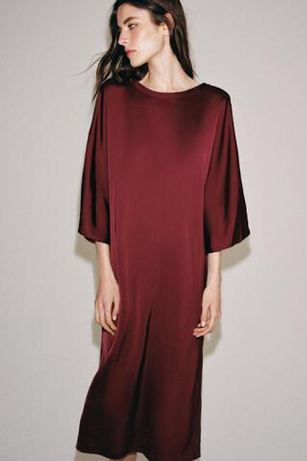 ZARA АТЛАСНОЕ ПЛАТЬЕ МИДИ — ZW COLLECTION, БОРДОВЫЙ