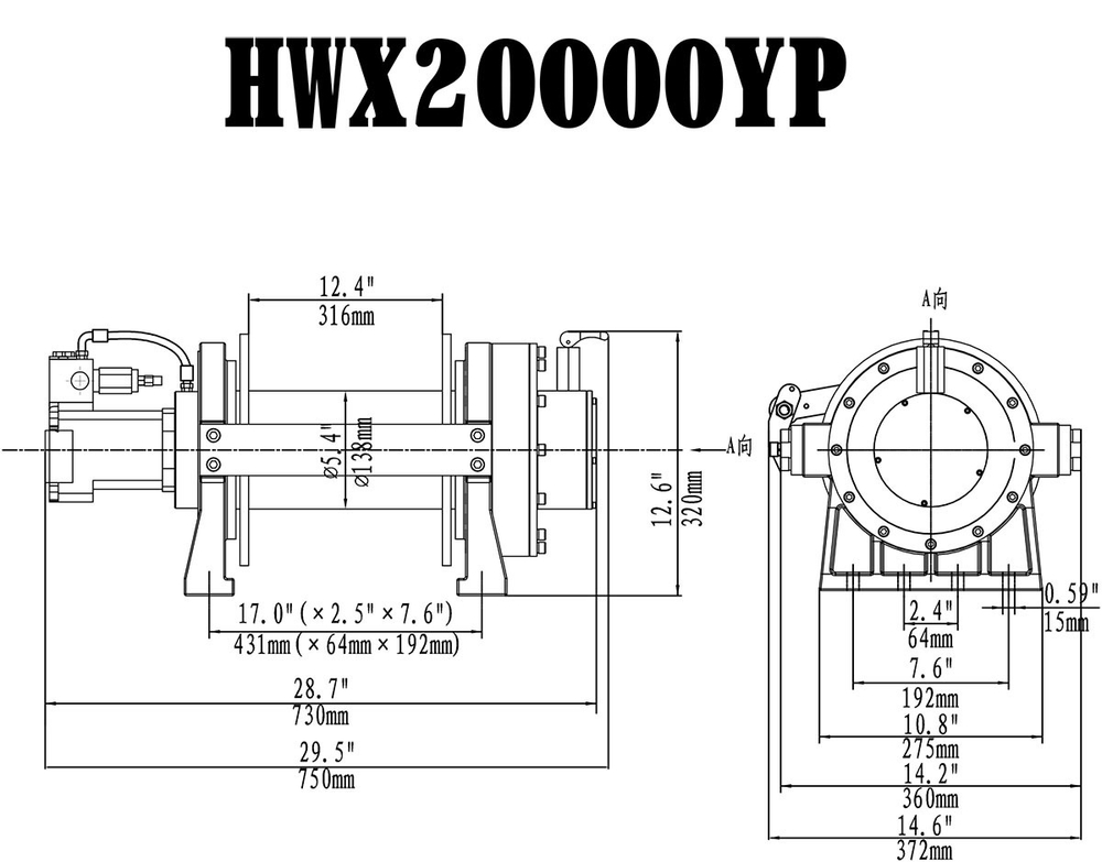 Лебёдка гидравлическая Runva 20000 lbs 9072 кг HWX20000YP