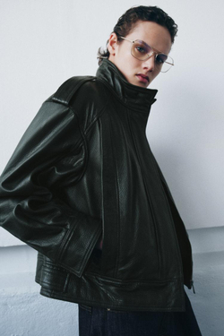 ZARA БОМБЕР ИЗ КОЖИ — ZW COLLECTION LIMITED EDITION, БУТЫЛОЧНО-ЗЕЛЕНЫЙ