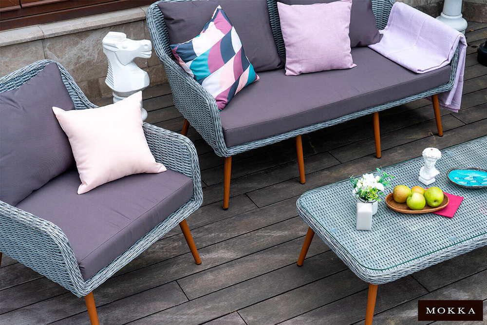 Комплект плетеной  мебели MOKKA RIMINI (стол кофейный, 2 кресла, диван 2 х-местная)