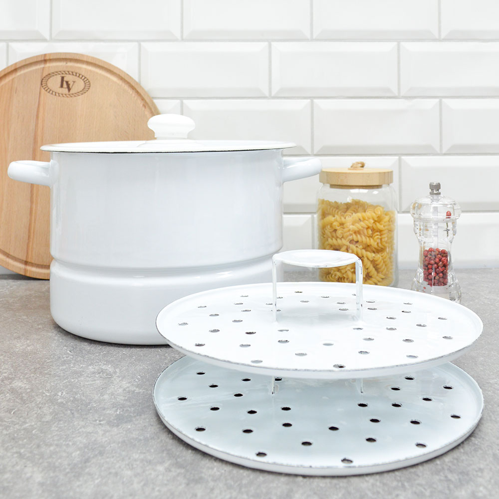 Мантоварка позница 7,5л 2 вставки, эмаль без рисунка