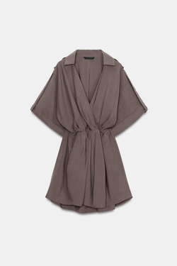 ZARA КОРОТКОЕ ПЛАТЬЕ НА ЗАПАХ, КОРИЧНЕВЫЙ