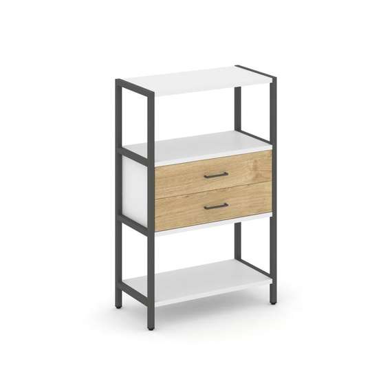 Shelf System Односекционный стеллаж трехярусный с ящиками SN.STM-312 Белый/Тиквуд Светлый/Металл Ант