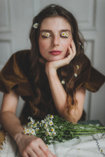 Платье с запахом на спине и рукавами-фонариками из бархата,"Оливки в мартини"