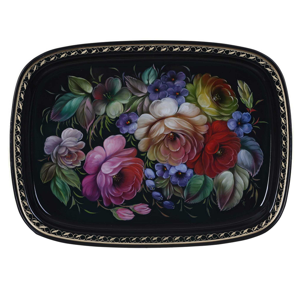Жостовский поднос декоративный, размер 33х24 см (A12), металлический