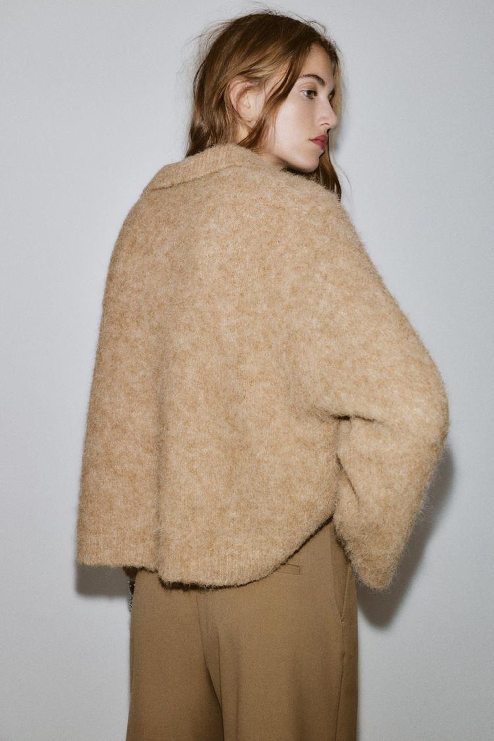 ZARA СВИТЕР ПОЛО ИЗ ВОРСИСТОГО ТРИКОТАЖА, РЫЖЕВАТО-КОРИЧНЕВЫЙ