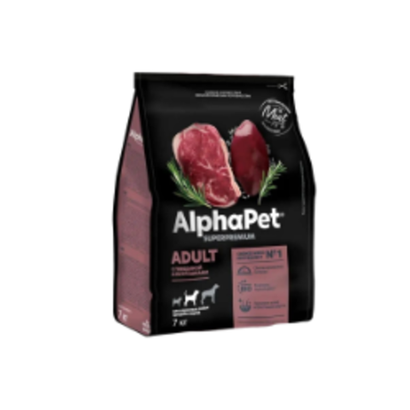 Сухой корм для взрослых собак средних пород AlphaPet Superpremium с говядиной и потрошками, 7 кг