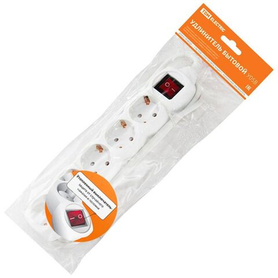 Удлинитель бытовой 5 гн, 5 м, ПВС, 3х1 мм2, с/з, 16 А, выкл, 250 В, TDM, У03В, SQ1303-0122