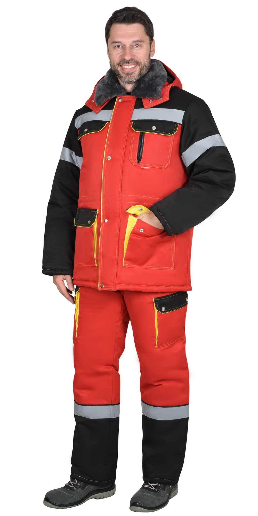 Костюм "ТИТАН" зим: куртка дл., п/к. красный с черным и СОП-50мм. - ПОД ЗАКАЗ