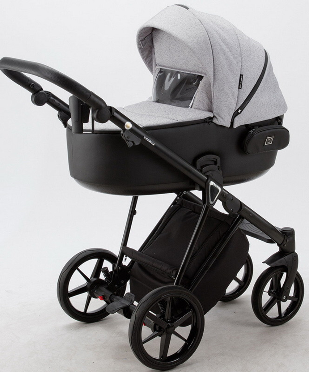 Детская коляска Adamex Porto 2 в 1 PO-PS12 (СВ.СЕР.БЕРЕЗКА+ЧЕРН.КОЖА)