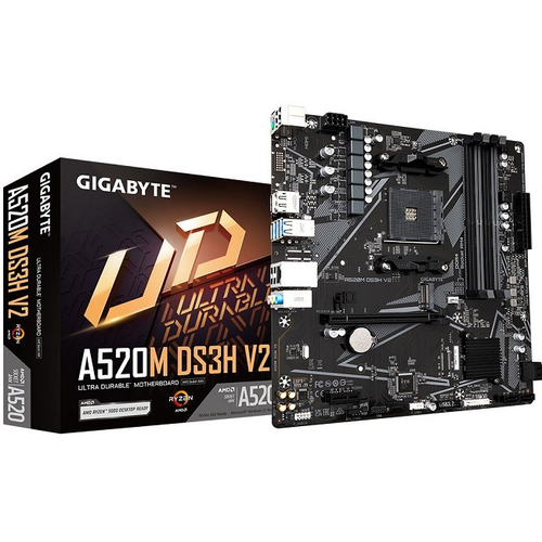 Материнская плата GIGABYTE A520M DS3H V2 (AM4/AMD A520/4xDDR4/PCI-Ex16/M.2/SB/GLAN/DisplayPort/HDMI/mATX)