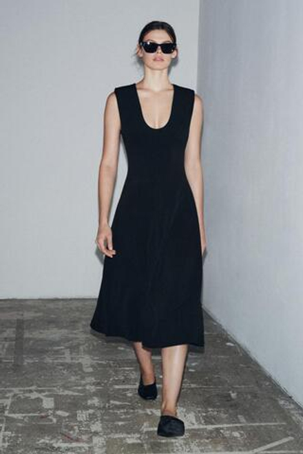 ZARA ПЛАТЬЕ МИДИ ИЗ КРЕПА, ЧЕРНЫЙ