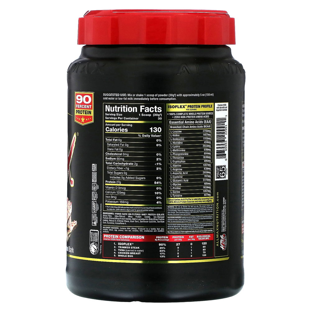 ALLMAX, Isoflex, чистый изолят сывороточного протеина, со вкусом коры перечной мяты, 907 г (2 фунта)
