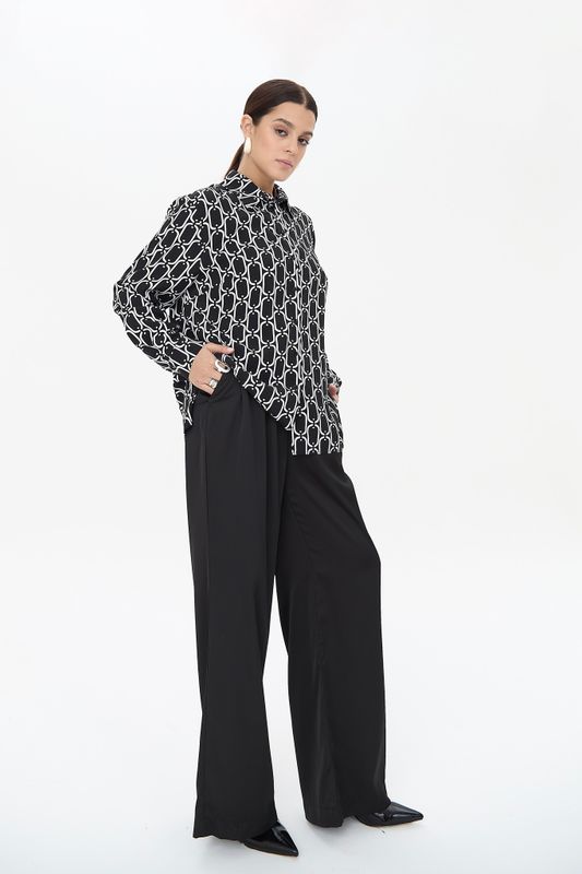Блузка из вискозы геометричный принт, черный