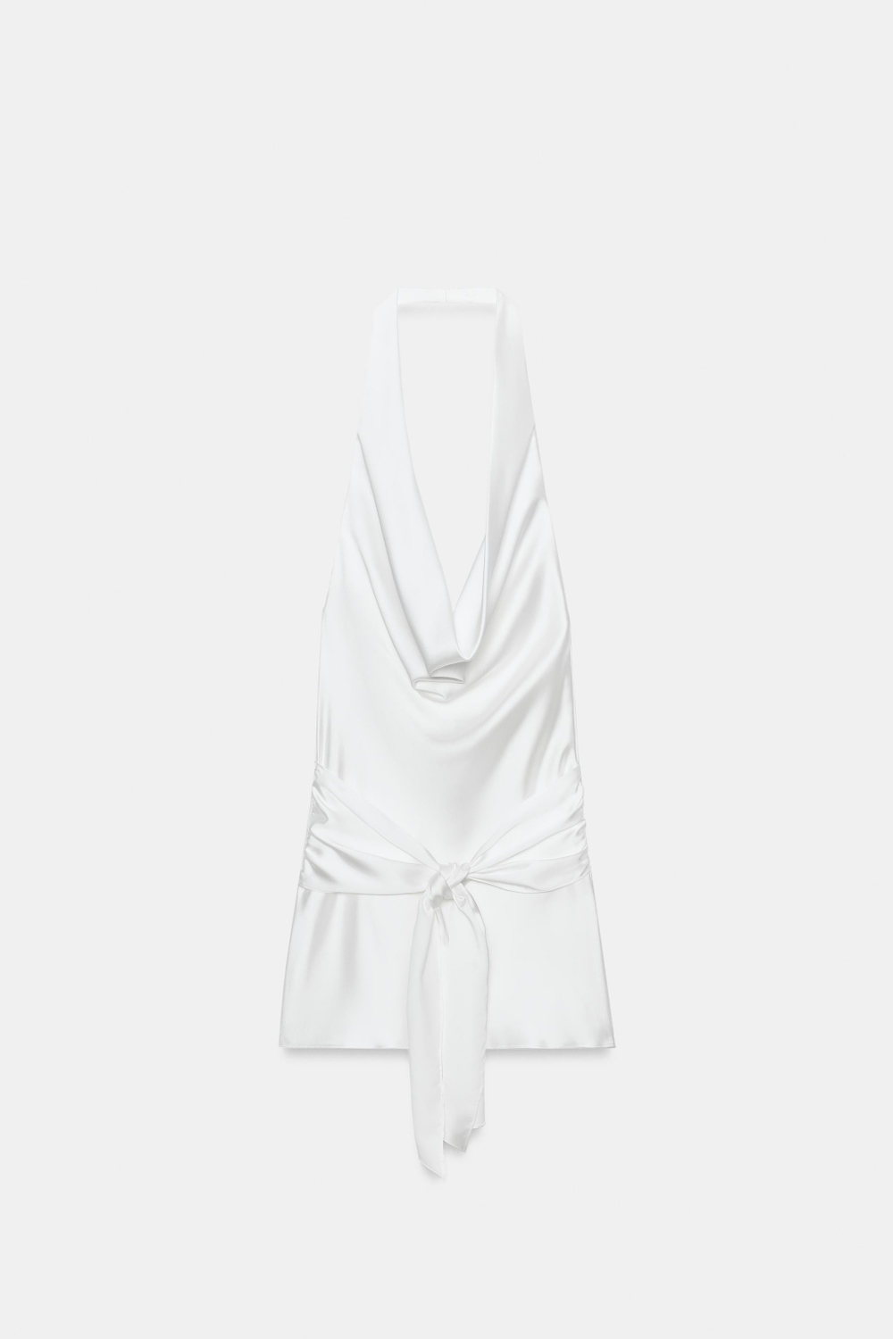 ZARA АТЛАСНОЕ МИНИ-ПЛАТЬЕ С ПОЯСОМ, БЕЛЫЙ