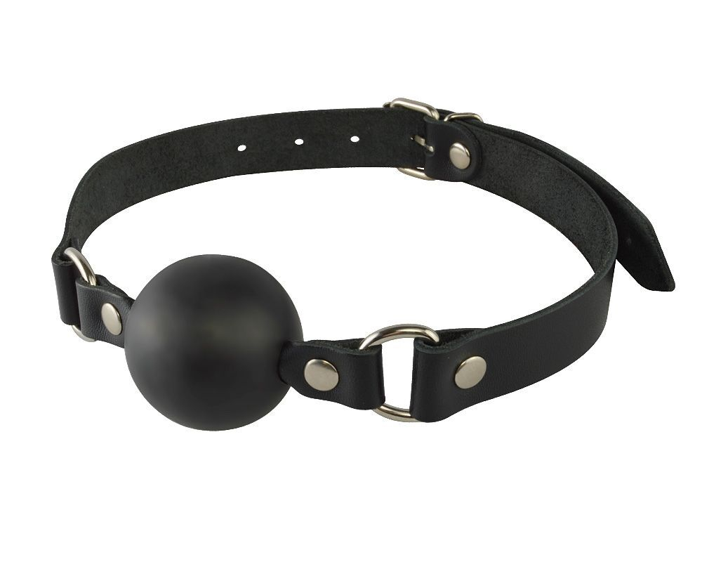 Кляп-шар на чёрных кожаных ремешках (Цвет: черный)