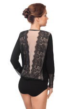 Эффектное боди с кружевом на руках и полупрозрачной спинкой (Размер: S) (Цвет: черный с бежевым)