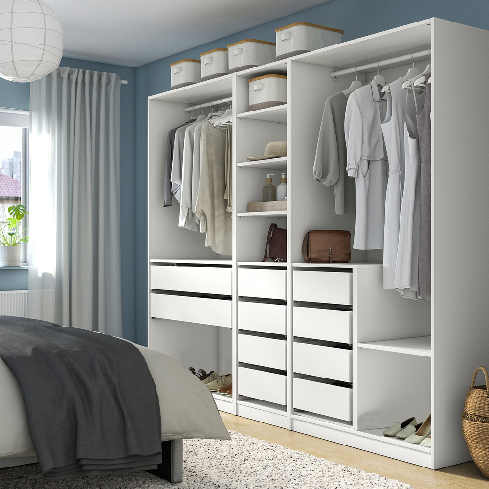 Гардероб PAX IKEA (комбинация) с 10 ящиками 250x58x201 см (белый) 250*58*201 см, Белый   Фиеста