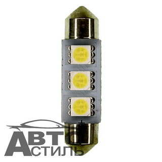 Светодиод 12V T11x36   3SMD 3528 WHITE МАЯК (салон) Т11*36W\3SMD(3528)