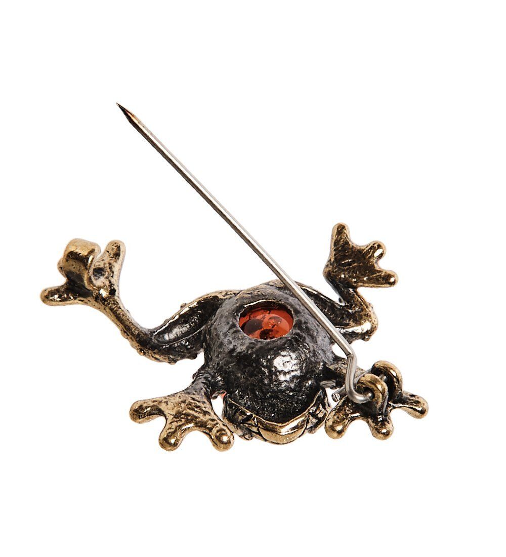 AM-2622 Брошь «Лягушка Пузатик» (латунь, янтарь)