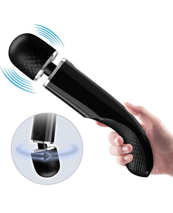 Черный мощный жезловый вибратор с изогнутой ручкой Charming Massager - 24 см.