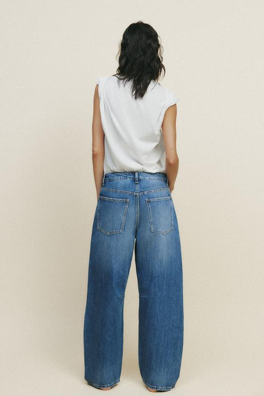 ZARA ДЖИНСЫ TRF BAGGY BALLOON СО СРЕДНЕЙ ПОСАДКОЙ, СИНИЙ