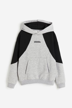 H&M Толстовка с надписью и капюшоном, серый с меланжевым эффектом