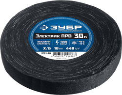 ЗУБР ЭЛЕКТРИК ПРО, 18 мм х 30 м, 1 000 В, черная, изолента х/б, Профессионал (1231-30)