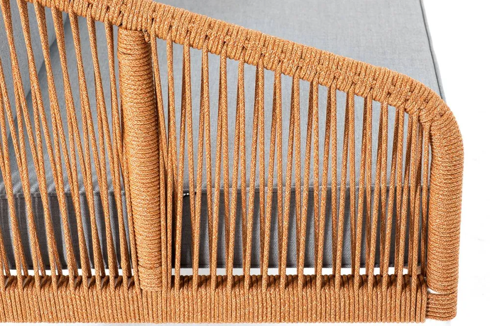 "Канны" диван 2-местный плетеный из роупа, каркас алюминий светло-серый (RAL7035) муар, роуп оранжевый меланж круглый, ткань светло-серая