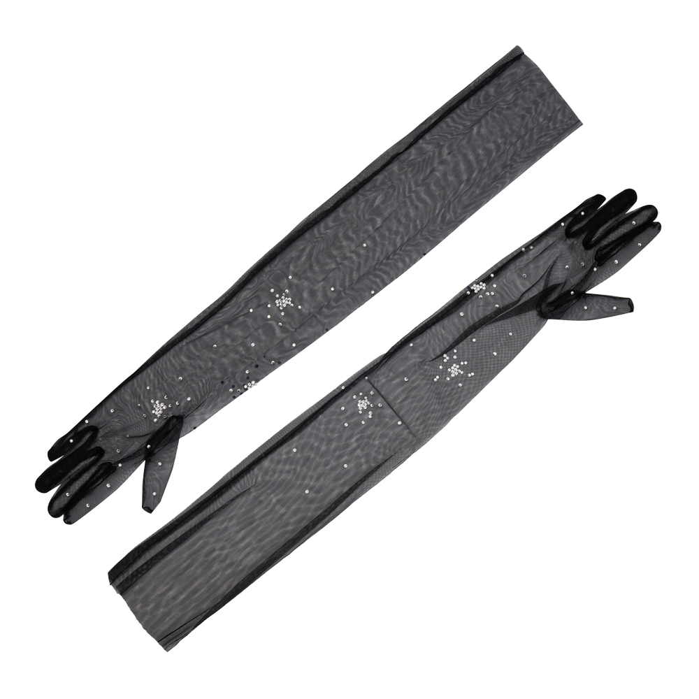 Перчатки длинные черные с камнями