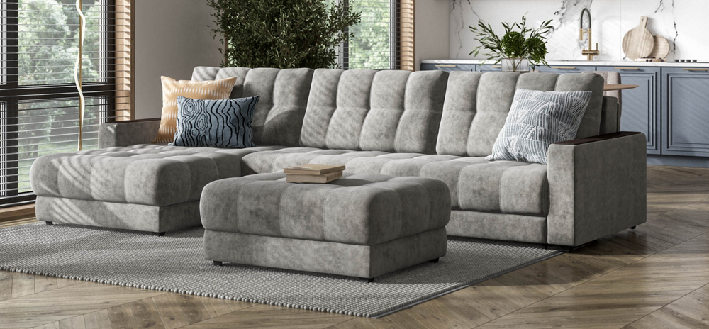 Босс пуф Велюр Алькантара серый