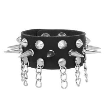 Браслет шип 1 ряд + конус 1 ряд + цепь (012)