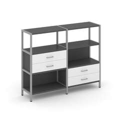 Shelf System Двухсекционный стеллаж трехярусный с ящиками SN.STM-323 Антрацит/Белый/Металл Серый 159