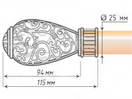 Карниз кованый для штор Ажур d25 однорядный, цвет антик