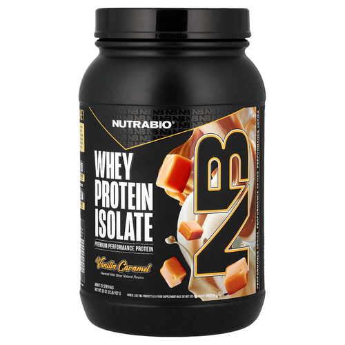 NutraBio, изолят сывороточного протеина, со вкусом ванили и карамелью, 907 г (2 фунта)