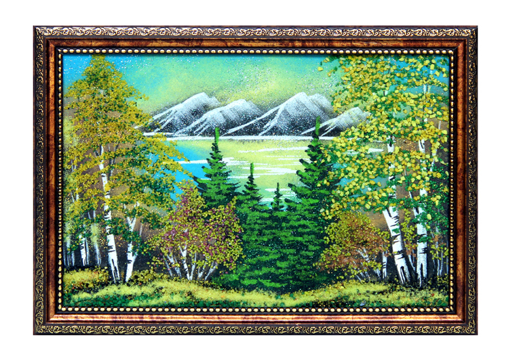 Картина " Осенний пейзаж " рисованная каменной крошкой 33.5-23.5 см вес 320 гр.